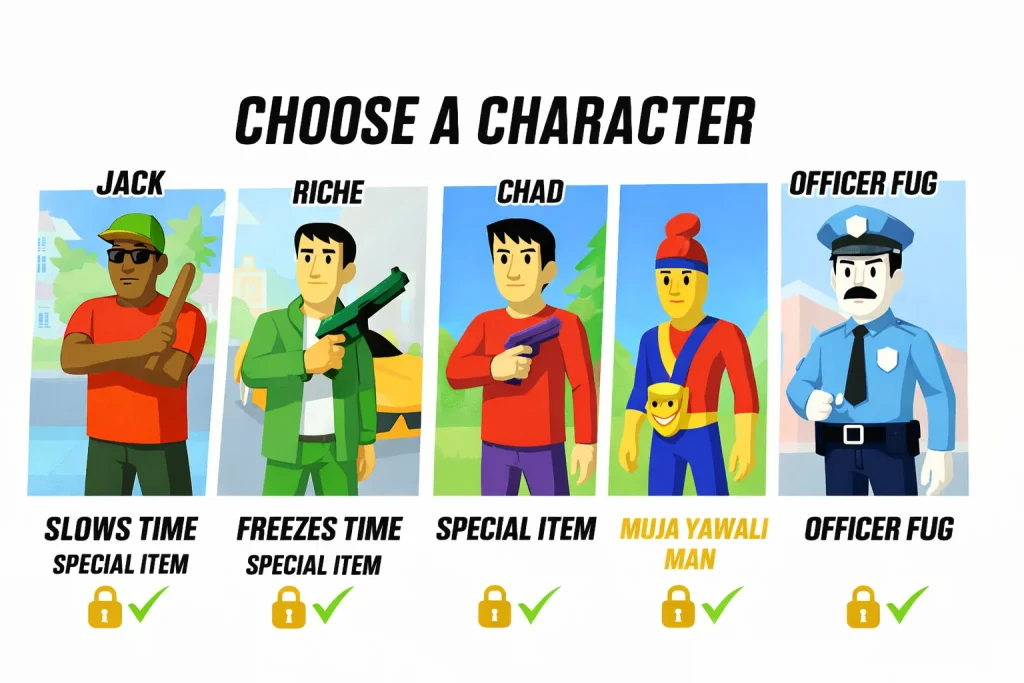 Characters in Dude Theft Wars 